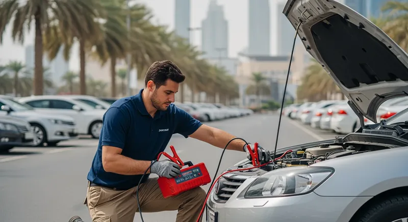 Mobile jump-start in mall parking